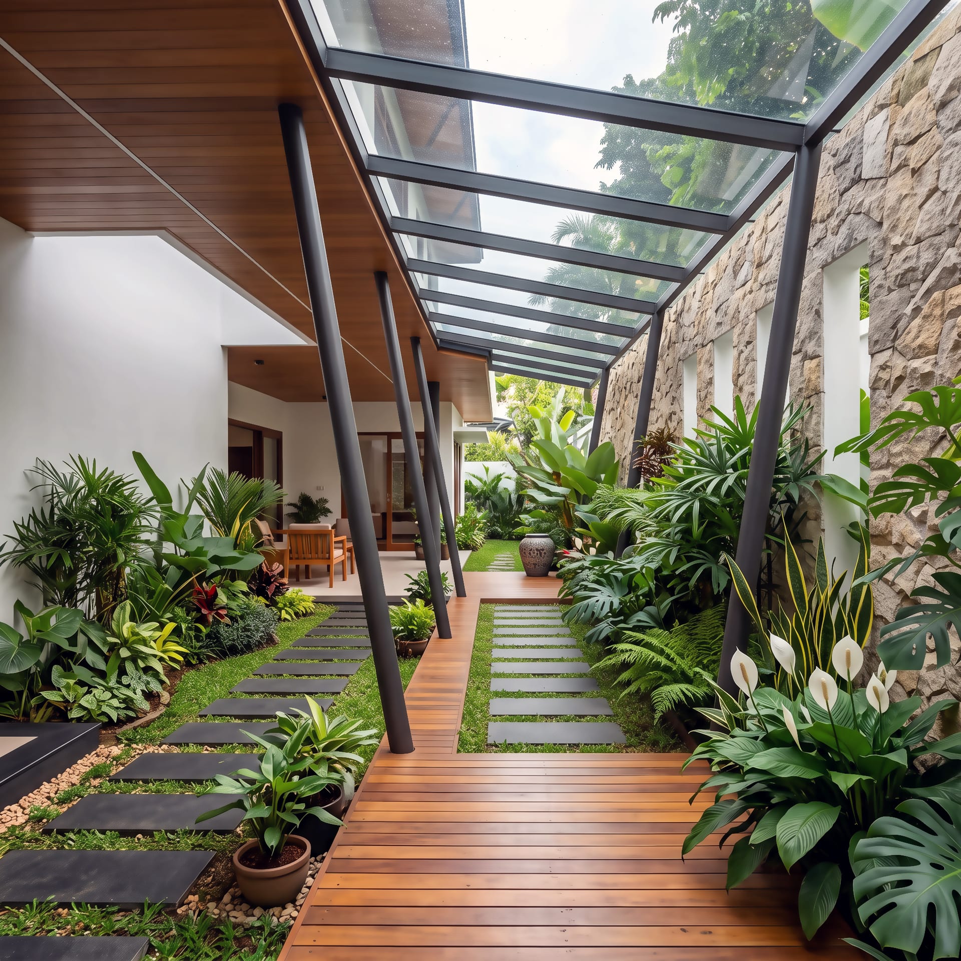 Glass Canopy Garden Corridor II - Covered Outdoor Walkway Patio
